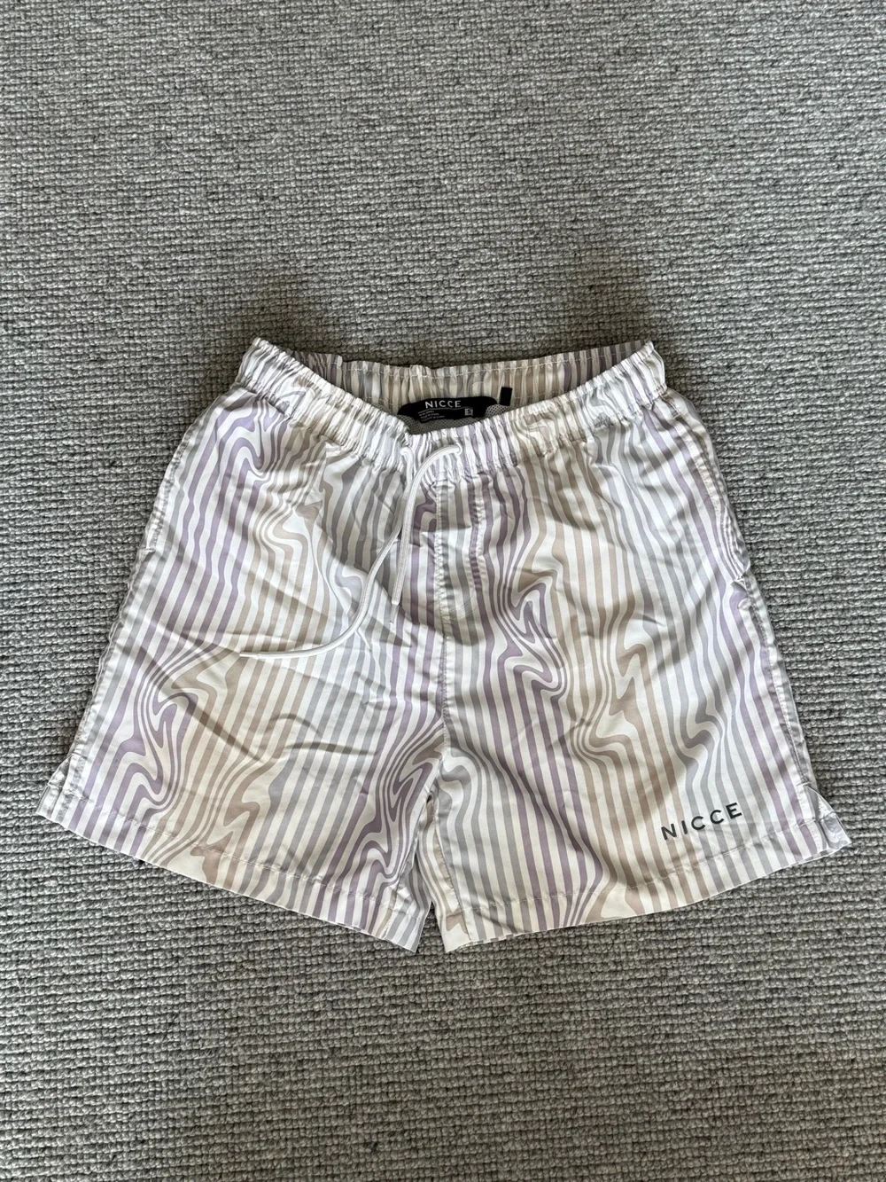 Nicce Men's Strata Swim Suit Shorts Trunks Stripe Purple White Small 5